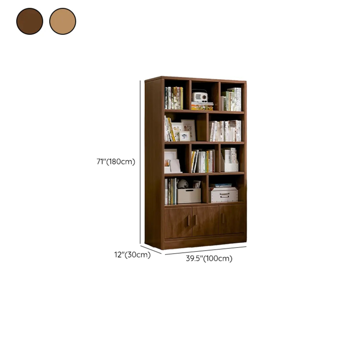 Vintage Rectangular Wood Finish Storage Tall Bookcase Image - 18