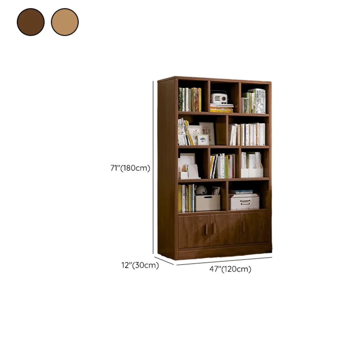 Vintage Rectangular Wood Finish Storage Tall Bookcase Image - 19