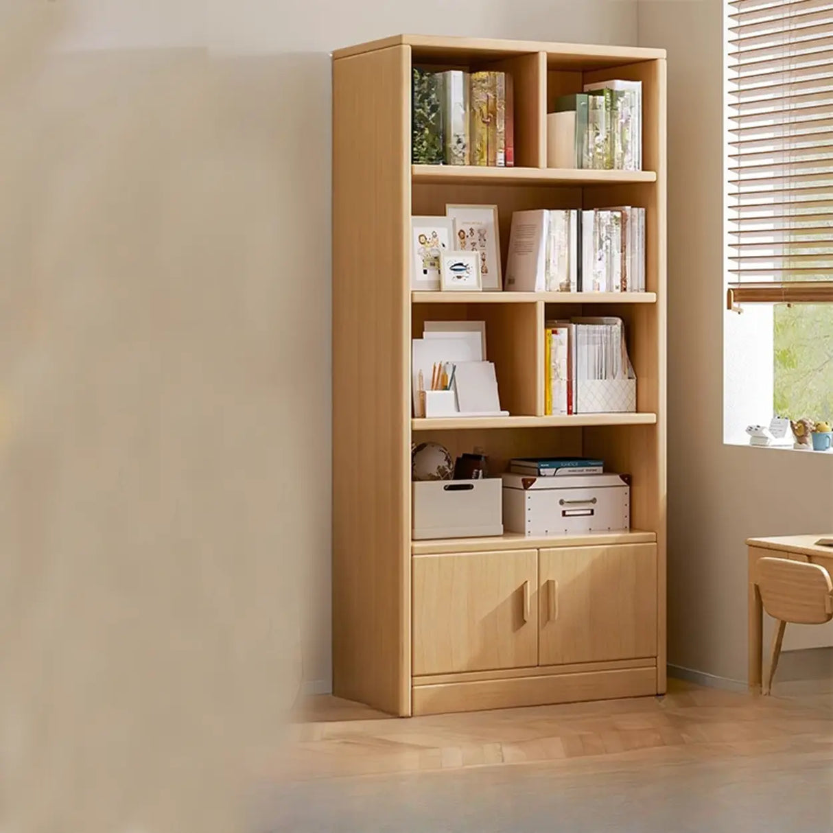 Vintage Rectangular Wood Finish Storage Tall Bookcase Image - 3