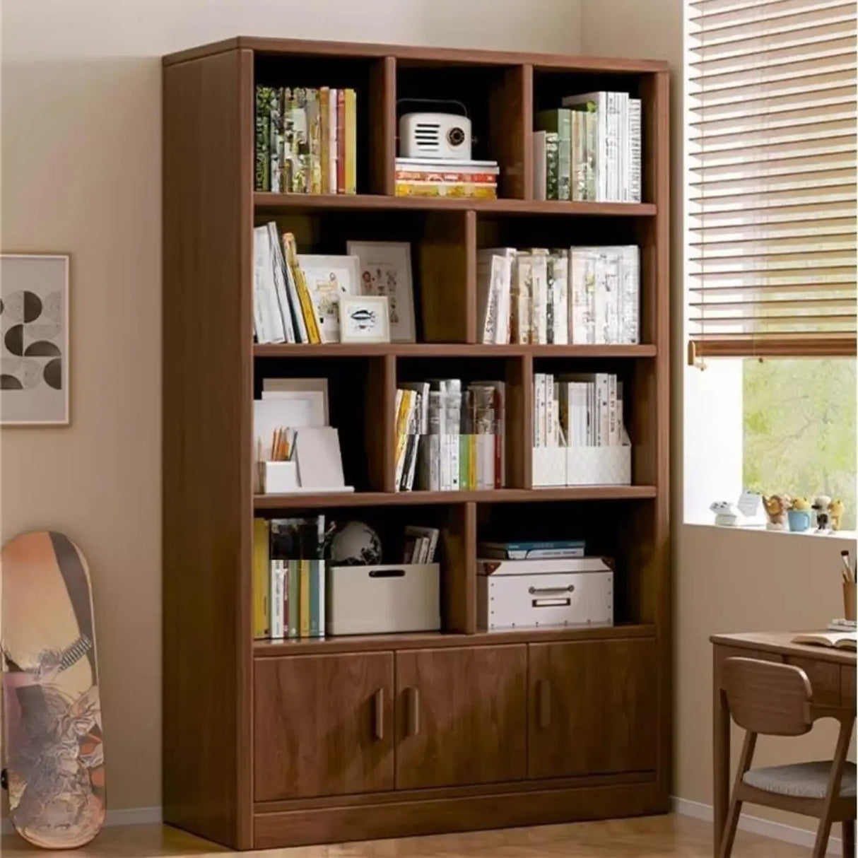 Vintage Rectangular Wood Finish Storage Tall Bookcase Image - 4