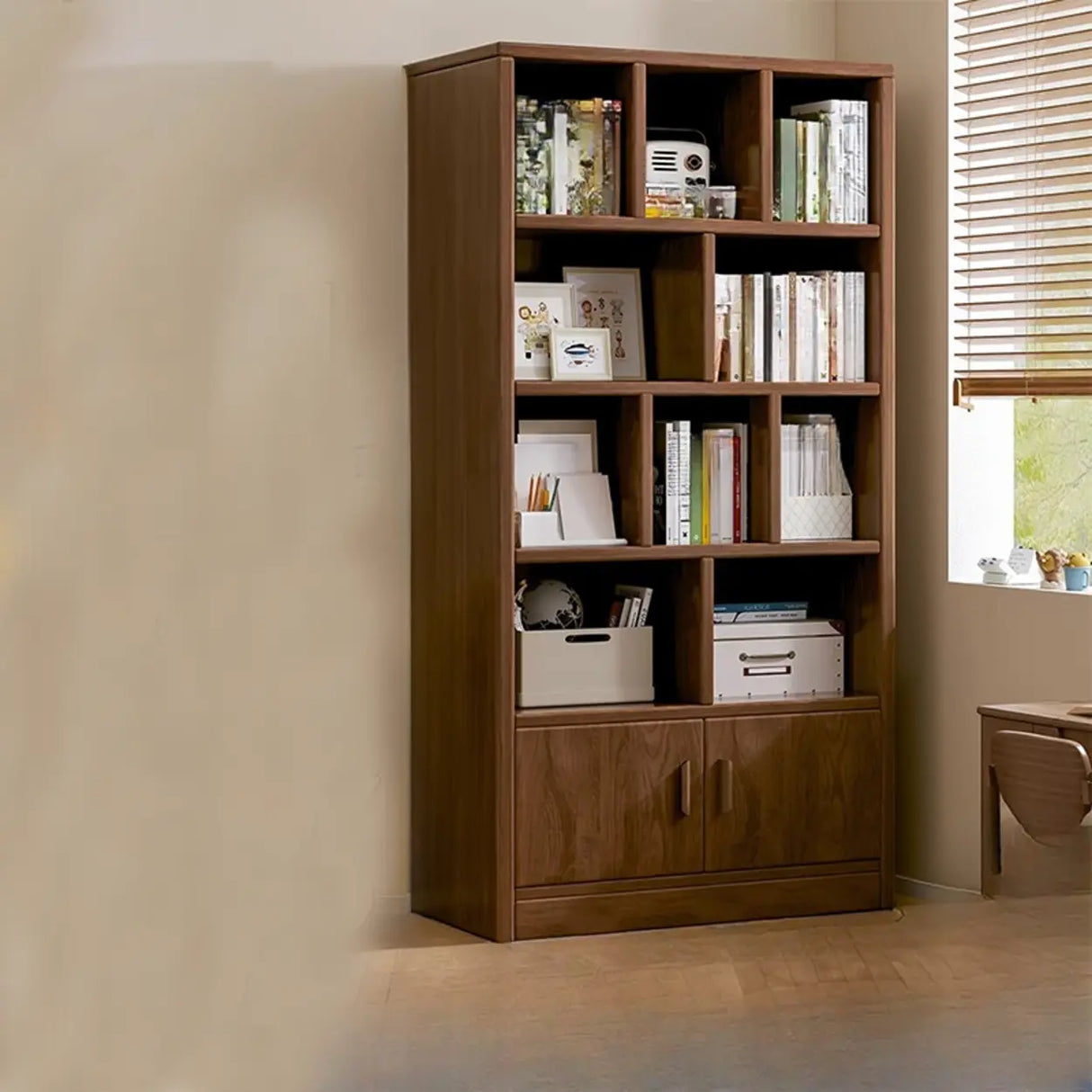 Vintage Rectangular Wood Finish Storage Tall Bookcase Image - 5
