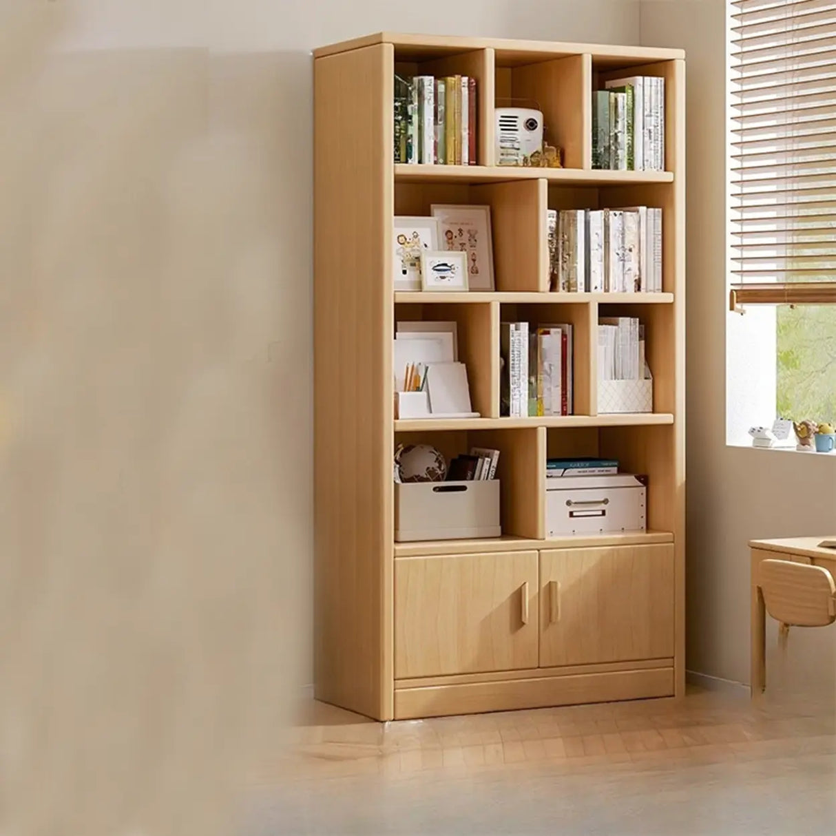 Vintage Rectangular Wood Finish Storage Tall Bookcase Image - 7