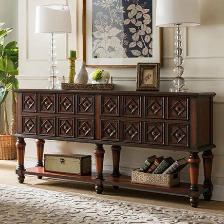 Vintage Rectangular Wooden Brown Storage Console Table Image - 1