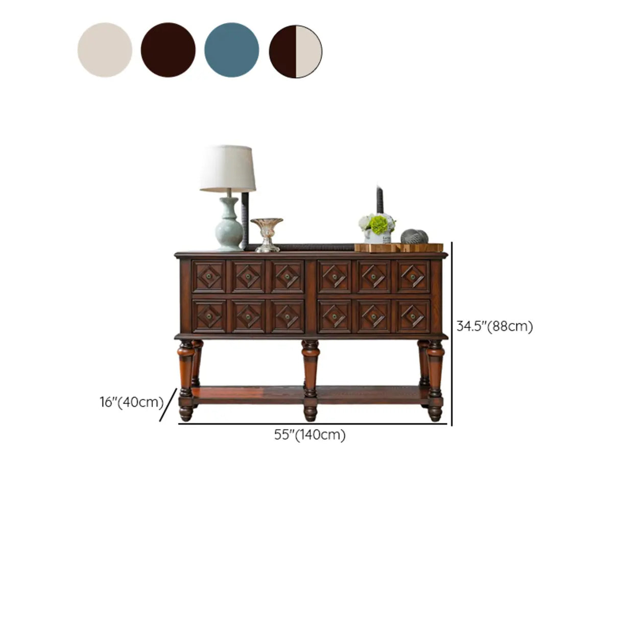 Vintage Rectangular Wooden Brown Storage Console Table 