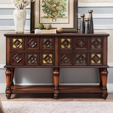 Vintage Rectangular Wooden Brown Storage Console Table Image - 2