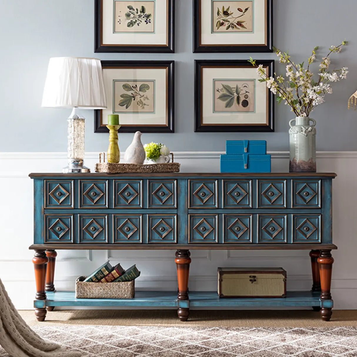 Vintage Rectangular Wooden Brown Storage Console Table Image - 4