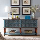 Vintage Rectangular Wooden Brown Storage Console Table Image - 4