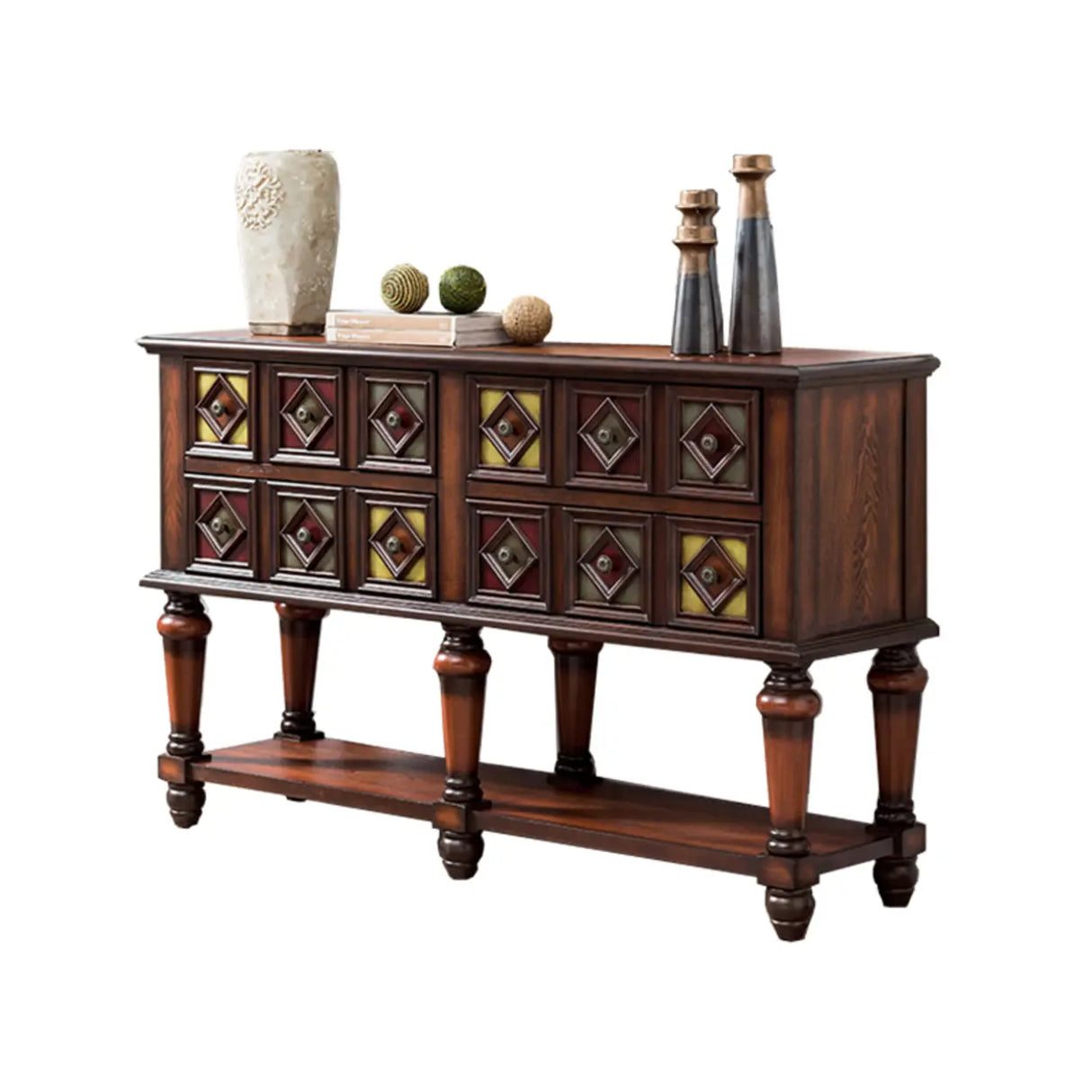 Vintage Rectangular Wooden Brown Storage Console Table Image - 6