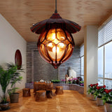 Vintage Retro Amber Glass Global Pendant Light Image - 1