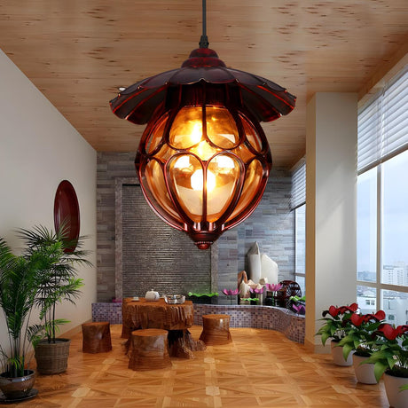 Vintage Retro Amber Glass Global Pendant Light Image - 1
