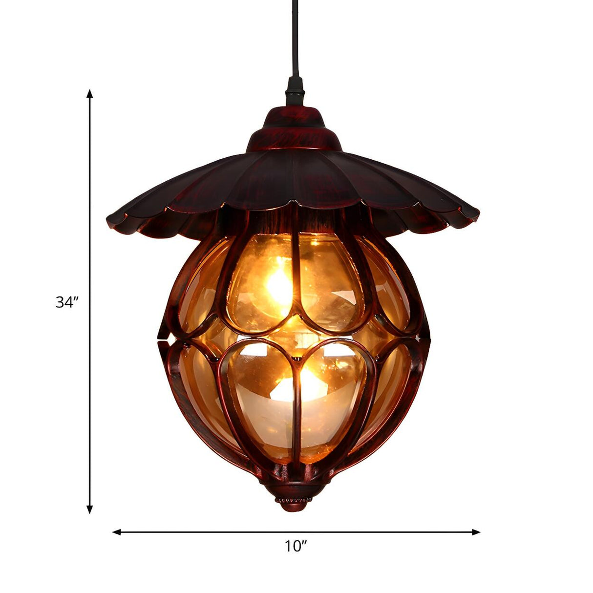Vintage Retro Amber Glass Global Pendant Light Image - 10