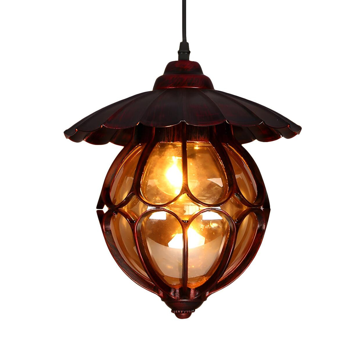 Vintage Retro Amber Glass Global Pendant Light Image - 3