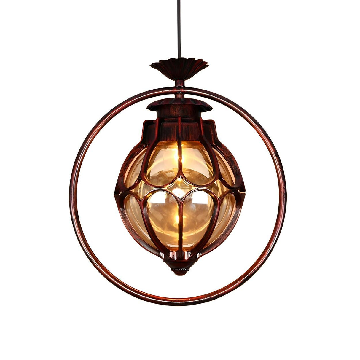 Vintage Retro Amber Glass Global Pendant Light Image - 8