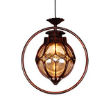 Vintage Retro Amber Glass Global Pendant Light Image - 8