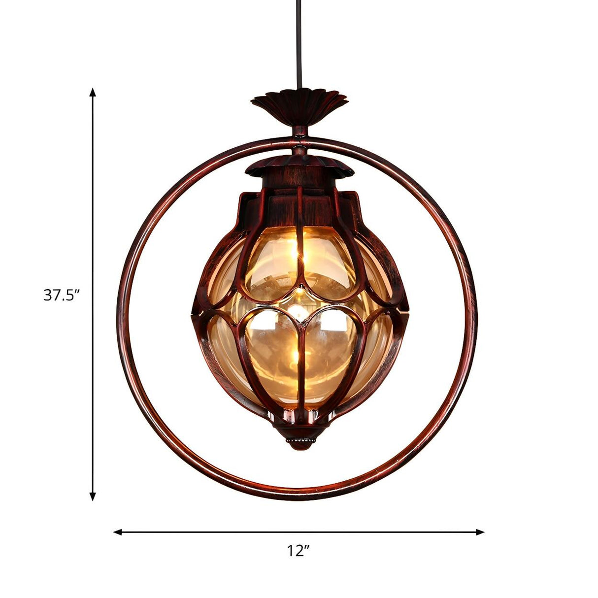 Vintage Retro Amber Glass Global Pendant Light 