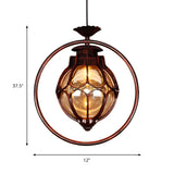 Vintage Retro Amber Glass Global Pendant Light #size
