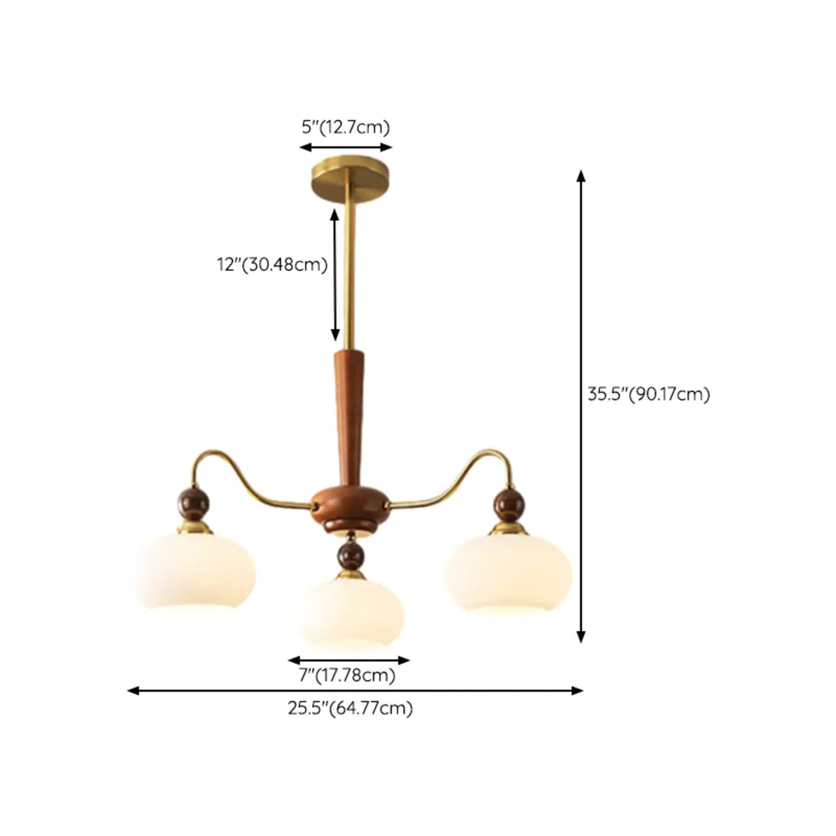 Vintage Round Ball Metal Dining Room Gold 3-Light Chandelier 