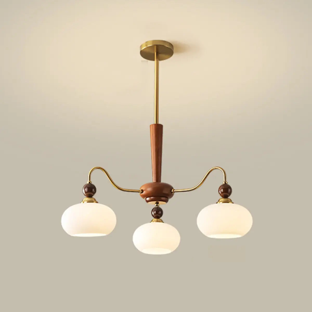 Vintage Round Ball Metal Dining Room Gold 3-Light Chandelier Image - 5