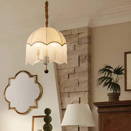 Vintage Rounded Dome Fabric Pendant Chandelier Image - 1