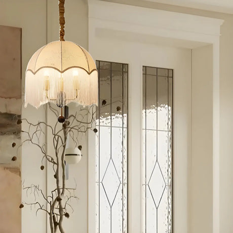 Vintage Rounded Dome Fabric Pendant Chandelier Image - 3