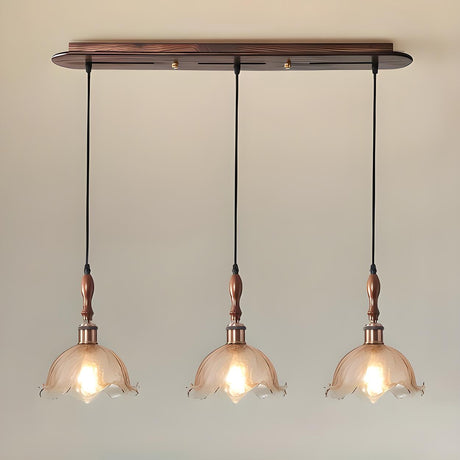 Vintage Ruffled Glass Dining Room Flower Pendant Light Image - 2