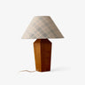 Vintage Rustic Plaid Cone Shade Walnut Wood Base Table Lamp Image - 2