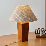 Vintage Rustic Plaid Cone Shade Walnut Wood Base Table Lamp Image - 5