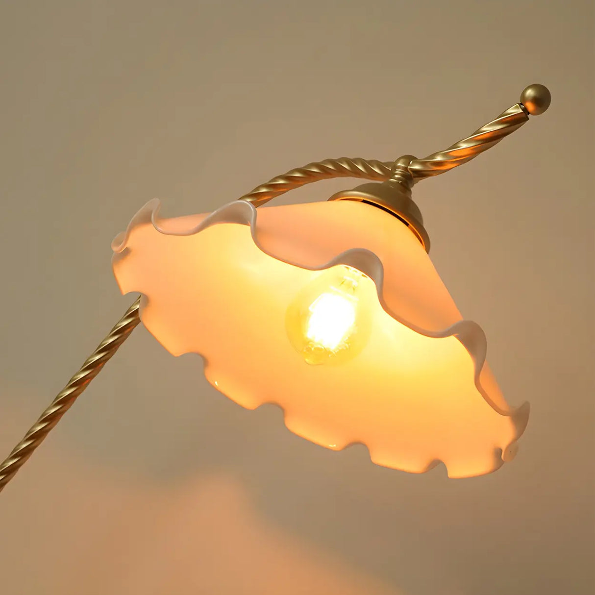 Vintage Scalloped Shade Gold Metal LED Floor Lamp Image - 10