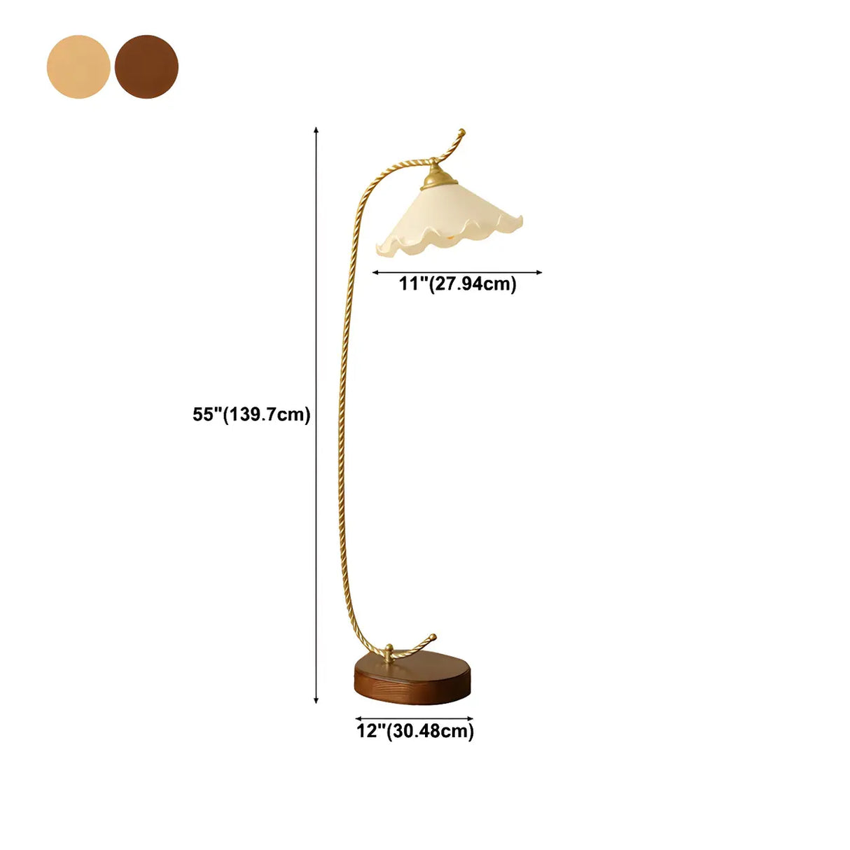 Vintage Scalloped Shade Gold Metal LED Floor Lamp 