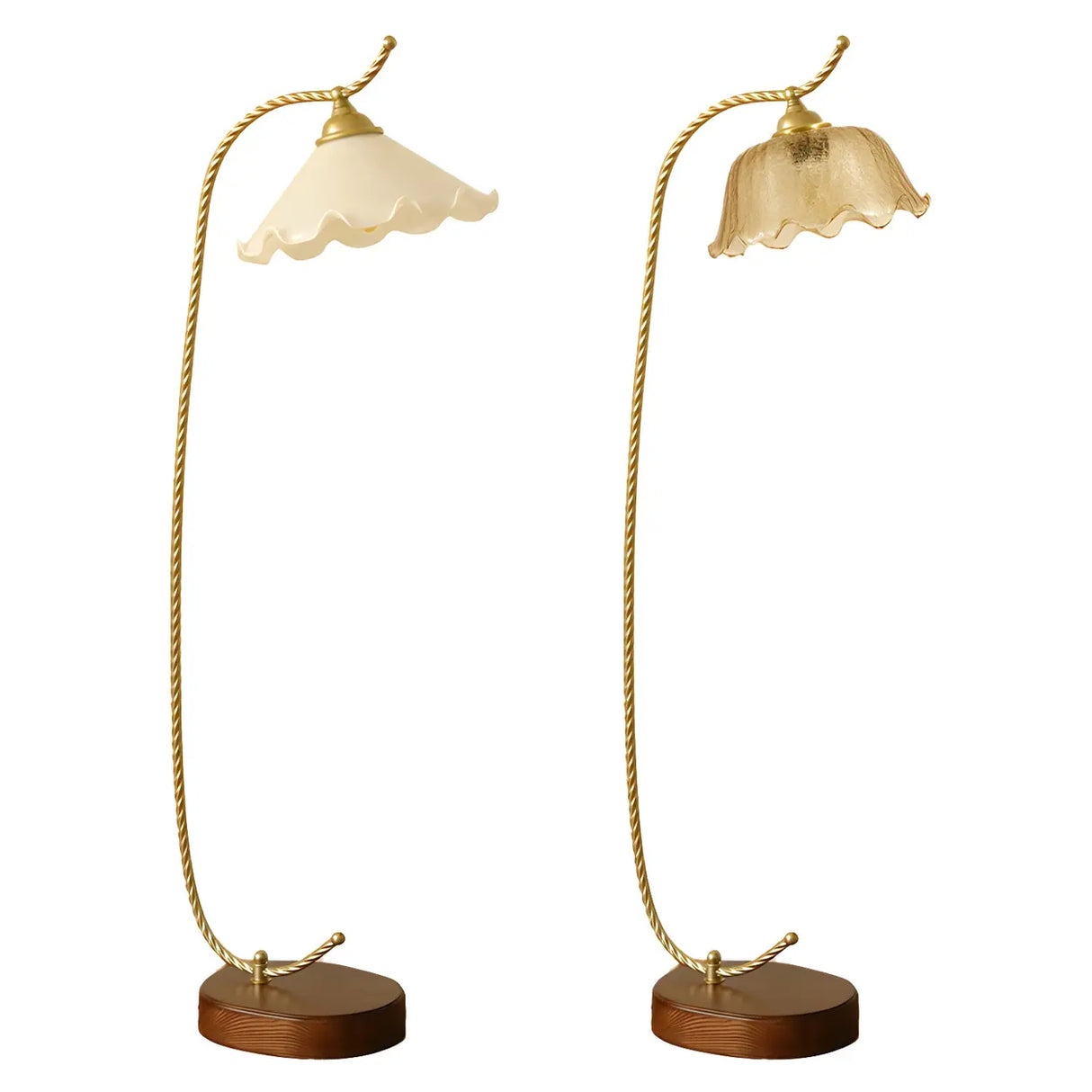Vintage Scalloped Shade Gold Metal LED Floor Lamp Image - 5
