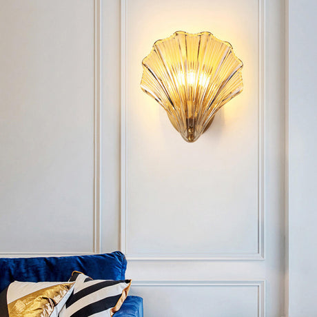 Vintage Shell Amber Glass Decorative Wall Sconce Image - 1