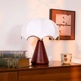 Vintage Silk Umbrella Wood Cone Integrated LED Table Lamp Image - 3