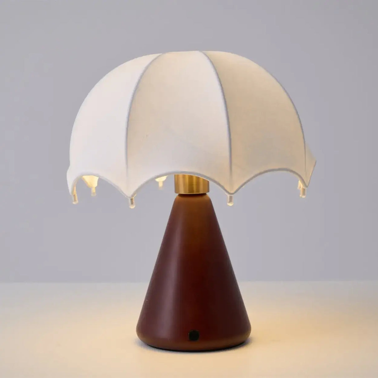 Vintage Silk Umbrella Wood Cone Integrated LED Table Lamp Image - 8