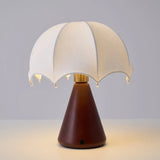 Vintage Silk Umbrella Wood Cone Integrated LED Table Lamp Image - 8