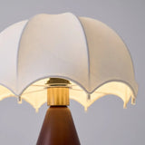 Vintage Silk Umbrella Wood Cone Integrated LED Table Lamp Image - 9