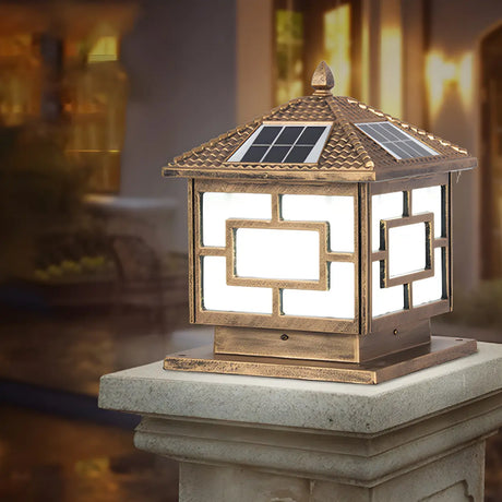 Vintage Solar Bronze Outdoor Lantern Decor Pillar Light Image - 1