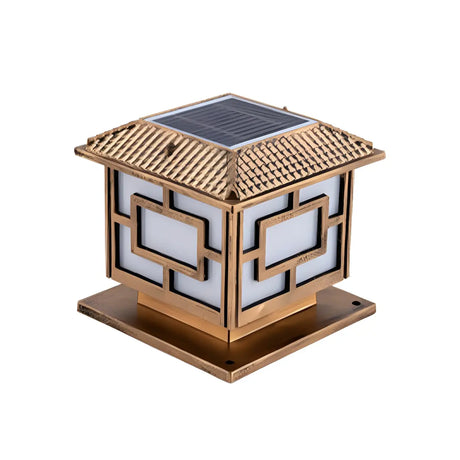 Vintage Solar Bronze Outdoor Lantern Decor Pillar Light Image - 2