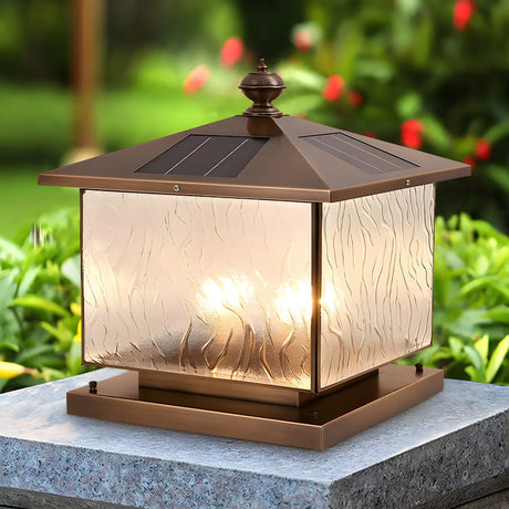Vintage Solar Glass Outdoor Lantern Table Lamp Bronze Image - 1
