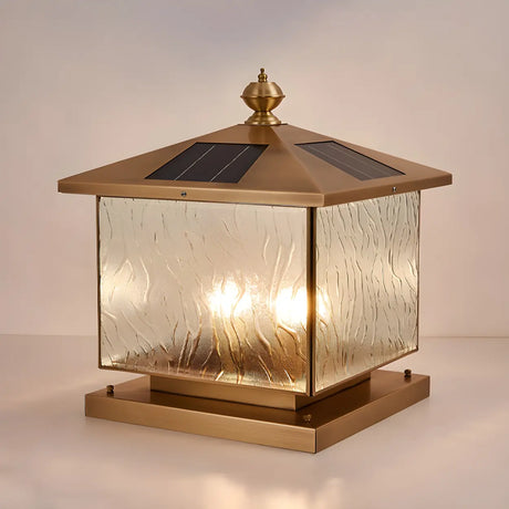 Vintage Solar Glass Outdoor Lantern Table Lamp Bronze Image - 2