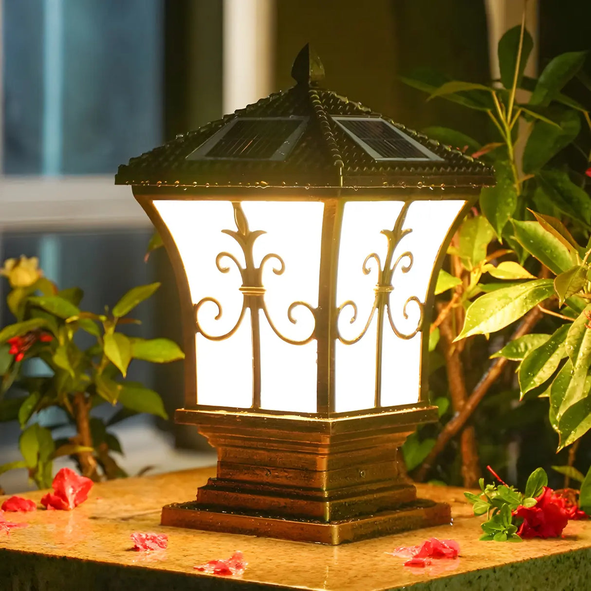 Vintage Solar Lantern Metal Outdoor Garden Table Lamp Image - 14