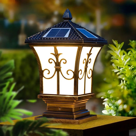 Vintage Solar Lantern Outdoor Garden Column Light Image - 1