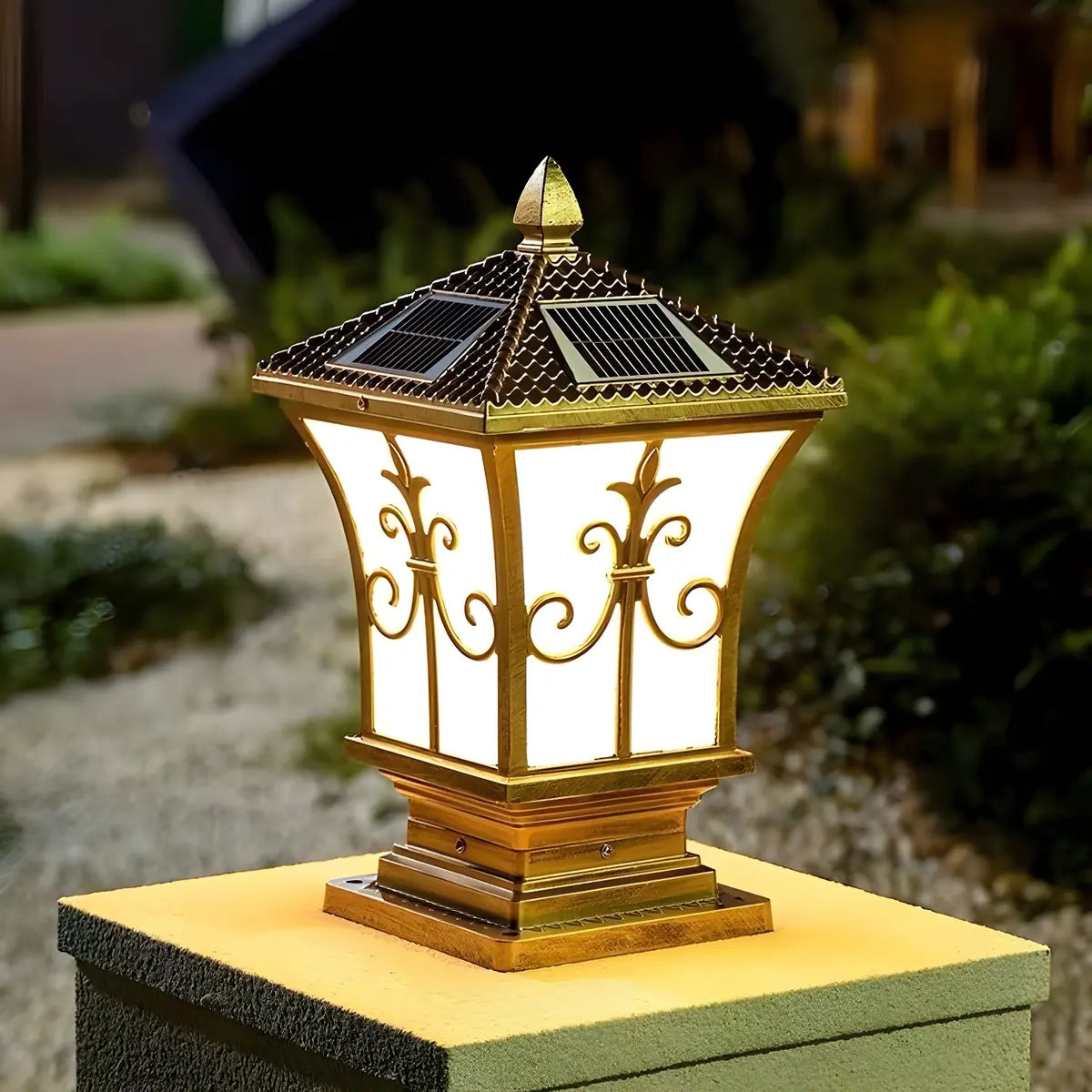 Vintage Solar Lantern Outdoor Garden Column Light Image - 10