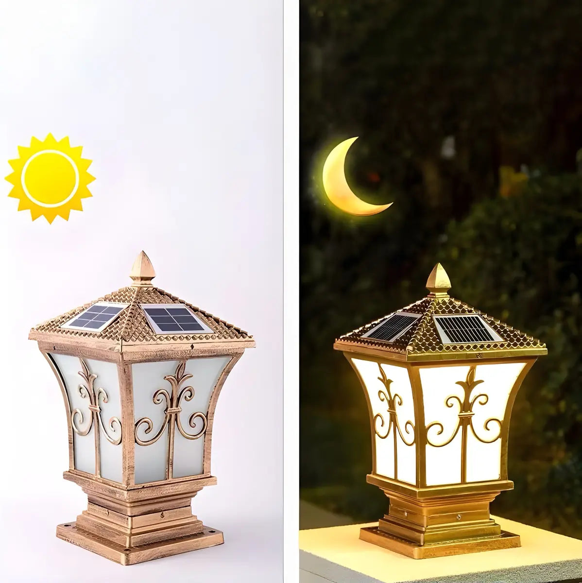 Vintage Solar Lantern Outdoor Garden Column Light Image - 3