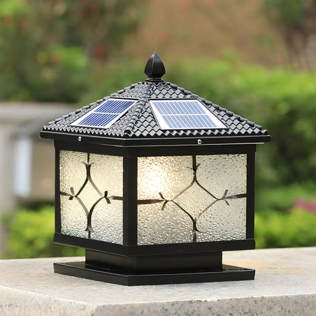 Vintage Solar Lantern Square Metal Outdoor Post Light Image - 1