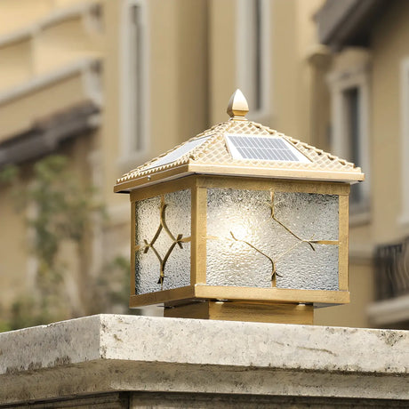 Vintage Solar Lantern Square Metal Outdoor Post Light Image - 13