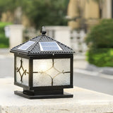 Vintage Solar Lantern Square Metal Outdoor Post Light Image - 15