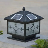 Vintage Solar Lantern Square Metal Outdoor Post Light Image - 16