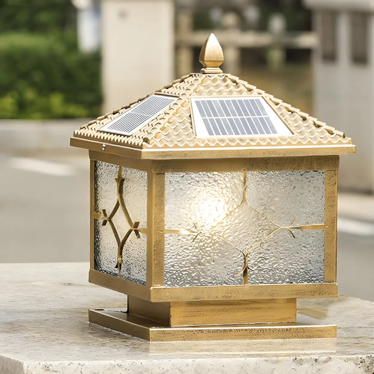 Vintage Solar Lantern Square Metal Outdoor Post Light Image - 3