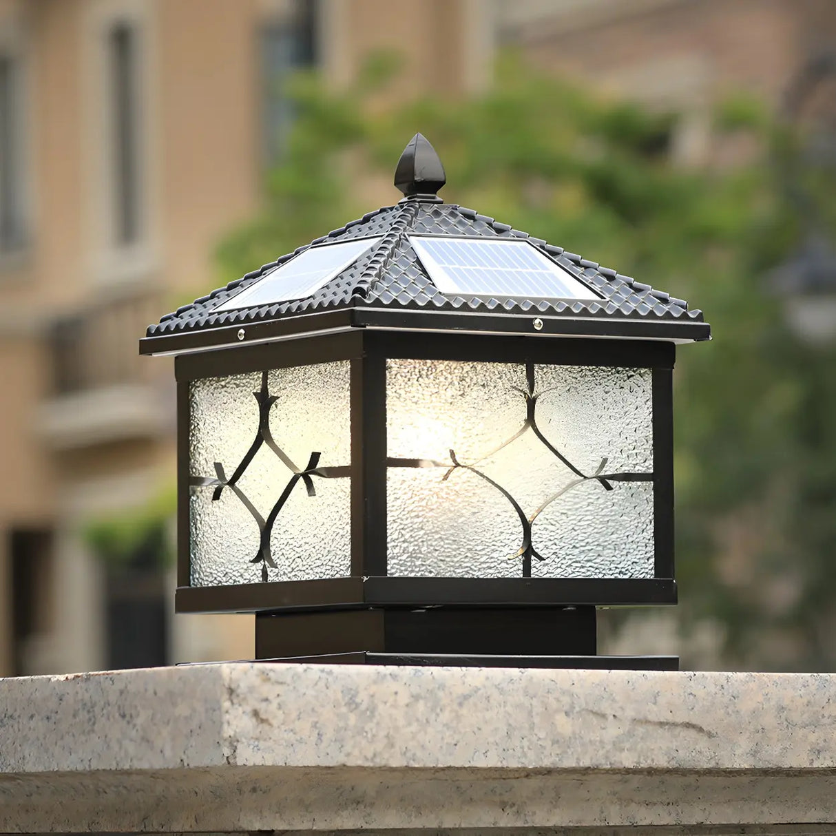 Vintage Solar Lantern Square Metal Outdoor Post Light Image - 4