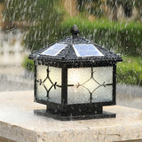 Vintage Solar Lantern Square Metal Outdoor Post Light Image - 5